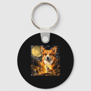 Porte-clés Corgi hurlant à la lune, lune vintage 90s animal
