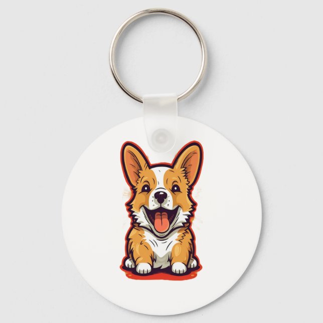 Porte-clés Corgi joyeux et mignon - Conception adorable pour  (Recto)