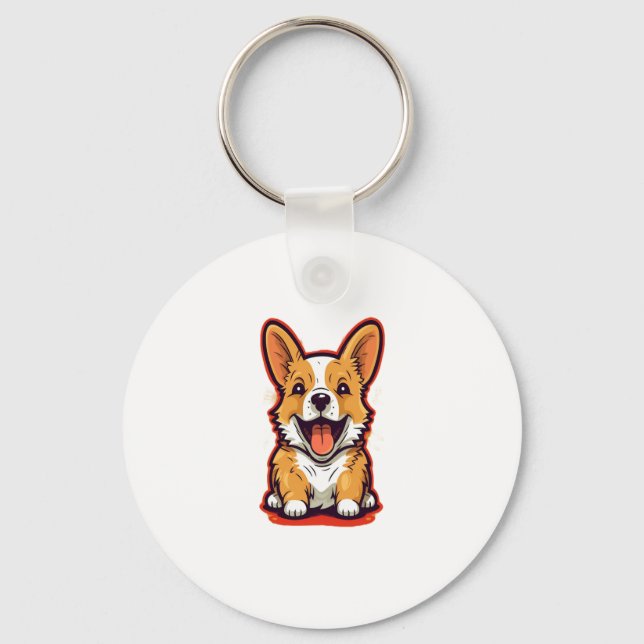 Porte-clés Corgi joyeux et mignon - Conception adorable pour  (Recto)