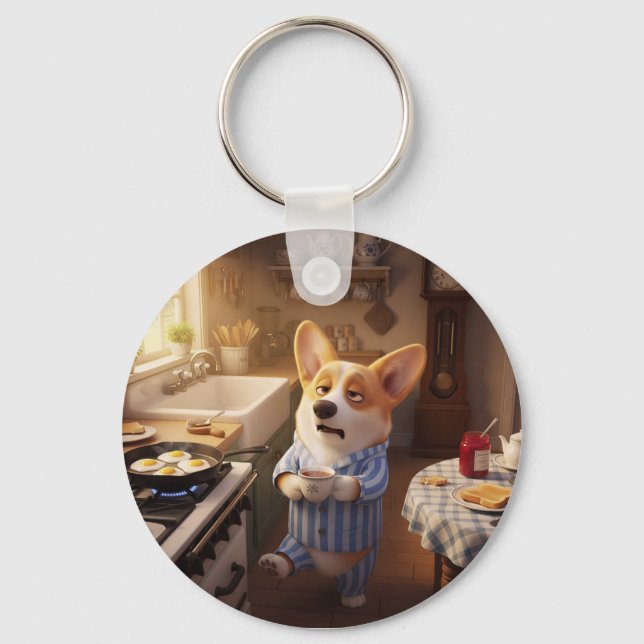 Porte-clés Corgi N'est Pas Une Personne Du Matin (Recto)
