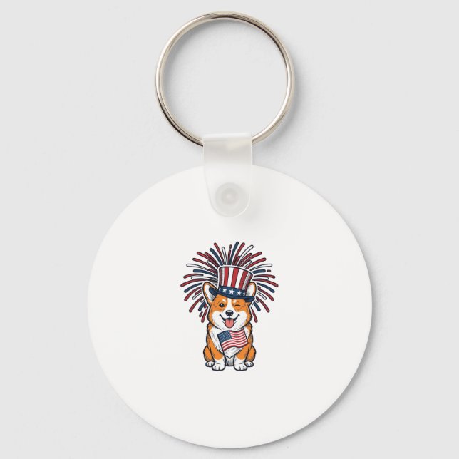 Porte-clés Corgi patriote Feu d'artifice Chien Conception vec (Recto)