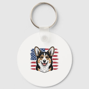Porte-clés Corgi patriotique Drapeau américain Design vectori