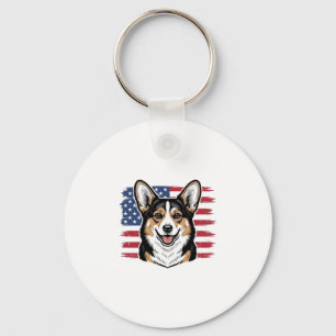 Porte-clés Corgi patriotique drapeau américain vecteur vintag