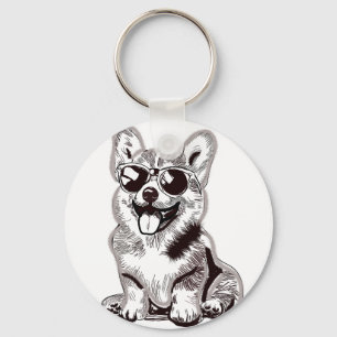 Porte-clés Corgi personnalisé chiot avec lunettes de soleil  