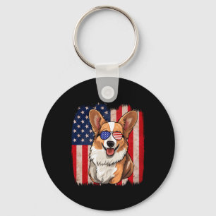 Porte-clés Corgi Sungles Drapeau Américain Usa Patriotique 4e