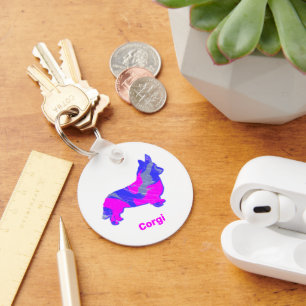 Porte-clés Corgi Welsh Chien Silhouette rose pâle bleu blanc