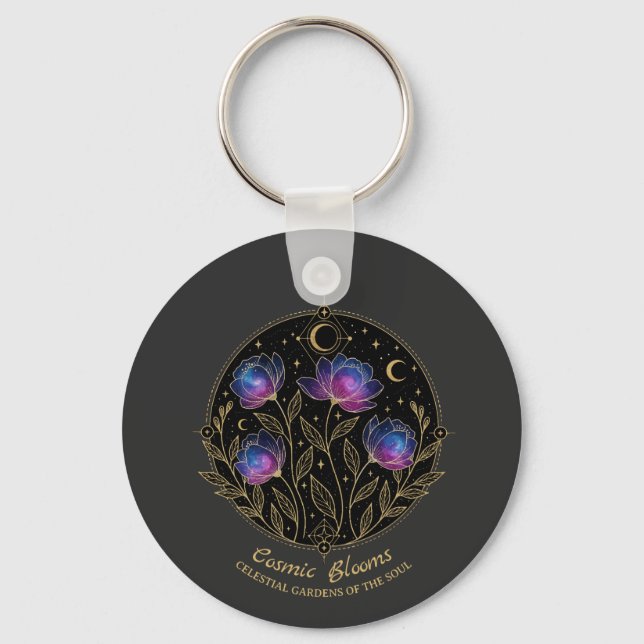 Porte-clés Cosmic Blooms – Mandala floral céleste fleurs (Recto)