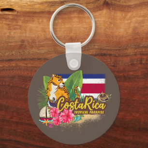 Porte-clés Costa Rica rétro grand chat drapeau vintage Souven