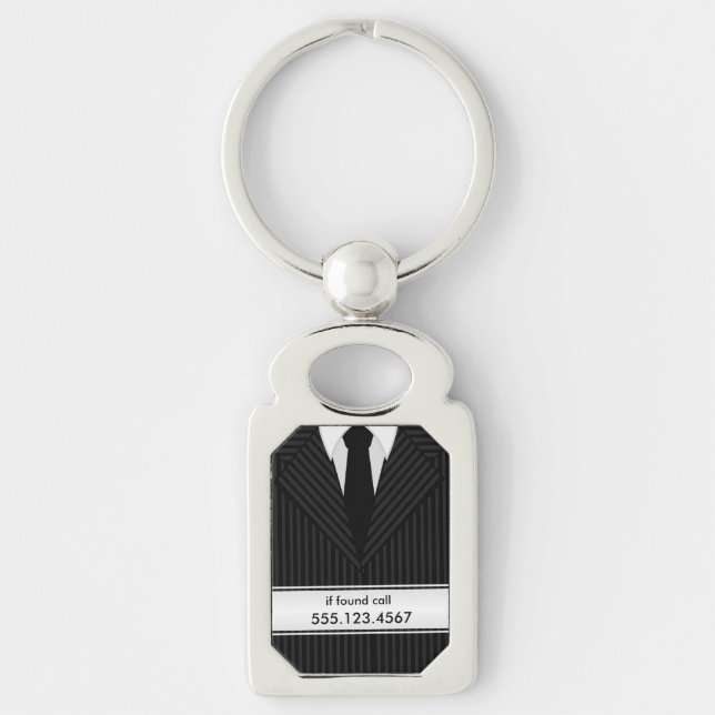 Porte-clés Costume à rayures et rectangle de Cravate en métal (Devant)