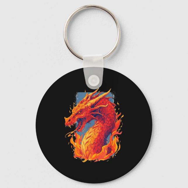 Porte-clés Costume de dragon de feu rouge génial avec des fla (Recto)