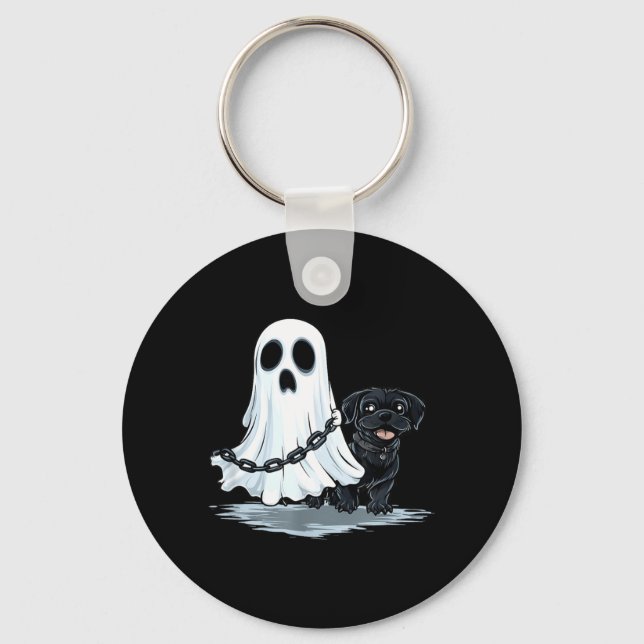 Porte-clés Costume de fantôme tenant un chiot pour Halloween (Recto)