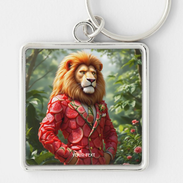 Porte-clés Costume de pastèque de lion mignon de fantaisie (Devant)