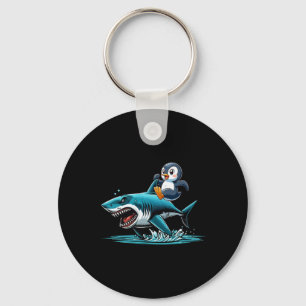 Porte-clés Costume de requin à cheval sur un pingouin pour en