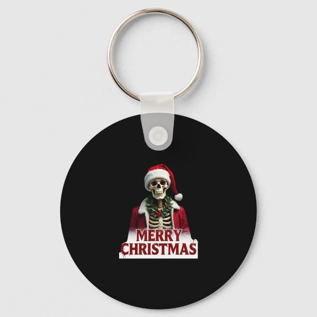Porte-clés Costume squelette de Père Noël Crâne drôle de Noël (Recto)