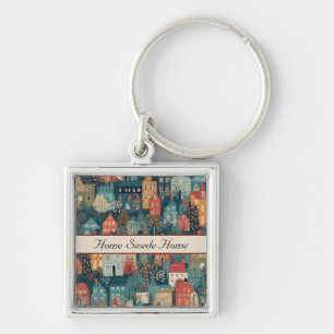 Porte-clés Cosy Hygge Village Nordic Folk Art, personnalisé