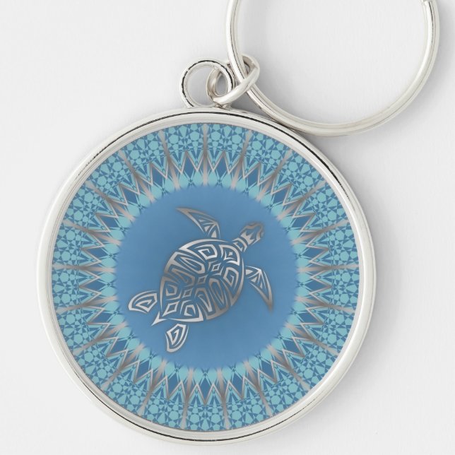 Porte-clés Côte de la tortue bleue argentée (Devant)