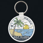 Porte-clés Côte nationale des îles Gulf Floride Vintage<br><div class="desc">Illustration dessinée à la main par Gulf Islands National Seashore avec des palmiers et des vagues dans l'arrière - plan. Parfait pour tous ceux qui aiment visiter Gulf Islands National Seashore.</div>