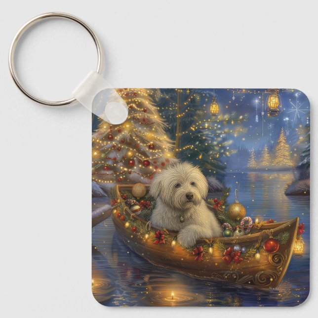 Porte-clés Coton De Tulear Noël Festive Voyage (Recto)