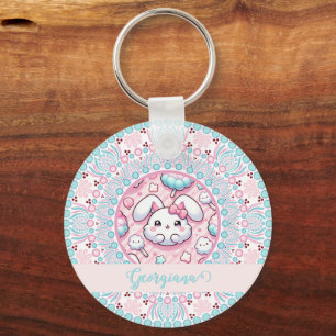 Porte-clés Coton Personnalisé Candy Kawaii Bunny Dot Mandala