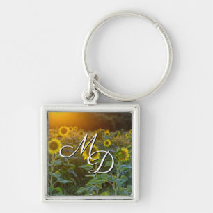 Porte-clés Coucher De Soleil Au Champ De Tournesol Monogramme