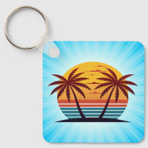 Porte-clés Coucher de soleil avec palmiers Vector