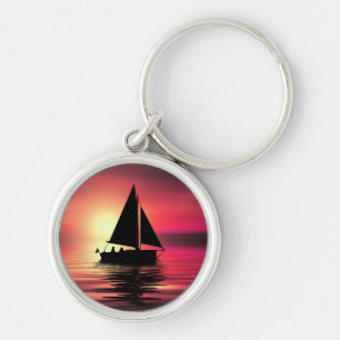 Porte-clés Coucher de soleil, Bateau à voile dans la mer-3918