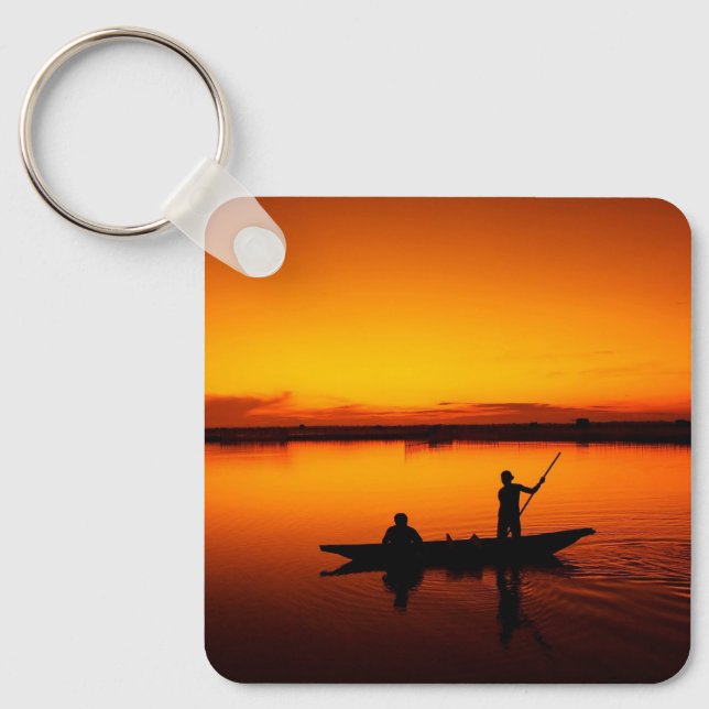 Porte-clés Coucher de soleil, bateau d'aviron Silhouette-1649 (Recto)
