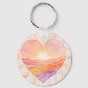 Porte-clés Coucher de soleil cœur aquarelle sérénité