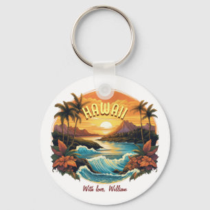 Porte-clés Coucher de soleil d'art vintage à Hawaii Beach Mou