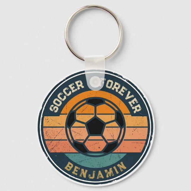 Porte-clés Coucher de soleil de football rétro avec nom de su (Recto)