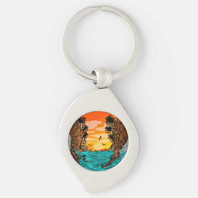 Porte-clés Coucher de soleil de palmier (Devant)