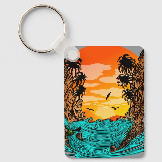 Porte-clés Coucher de soleil de palmier (Recto)