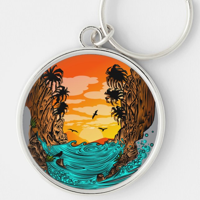 Porte-clés Coucher de soleil de palmier (Devant)