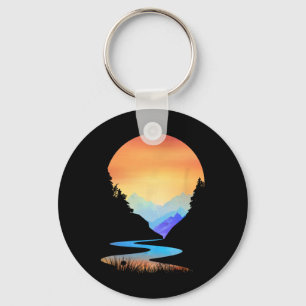 Porte-clés Coucher de soleil extérieur Montagnes de style Vin