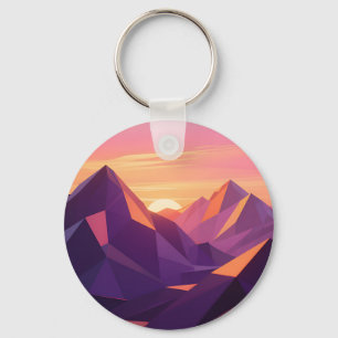 Porte-clés Coucher de soleil géométrique sur une montagne en 
