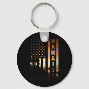 Porte-clés Coucher de soleil Hawaï Drapeau américain Honolulu