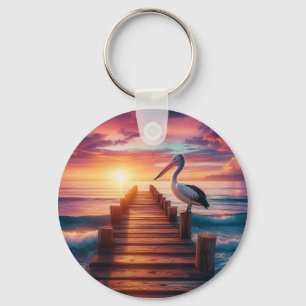 Porte-clés Coucher de soleil marin/côtier/plage de pélican