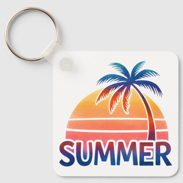 Porte-clés Coucher de soleil rétro d'été palmier (Recto)