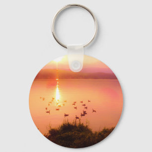 Porte-clés Coucher de soleil rose et de lac de pêche