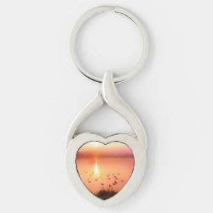 Porte-clés Coucher de soleil rose et de lac de pêche