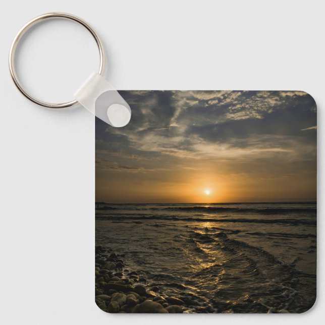 Porte-clés Coucher de soleil sur l'océan doré (Recto)