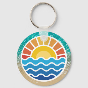 Porte-clés Coucher de soleil vibrant et vagues bleues avec pl