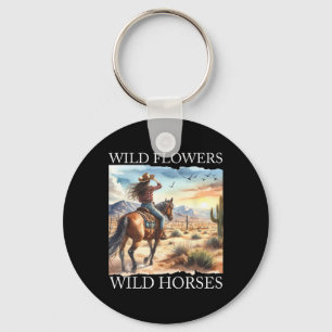 Porte-clés Coucher du soleil fille équitation Cheval Fleurs s