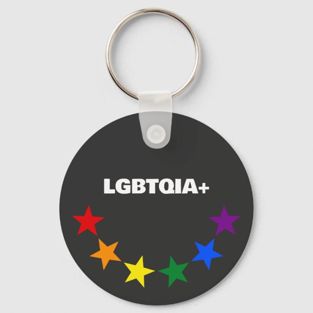 Porte-clés COULEURS DU DRAPEAU ARC-EN-CIEL ÉTOILES + vos idée (Recto)
