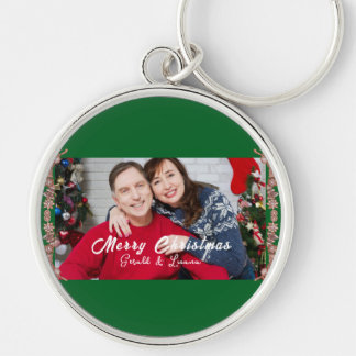 Porte-clés Couple Christmas Photo Greenery Simple