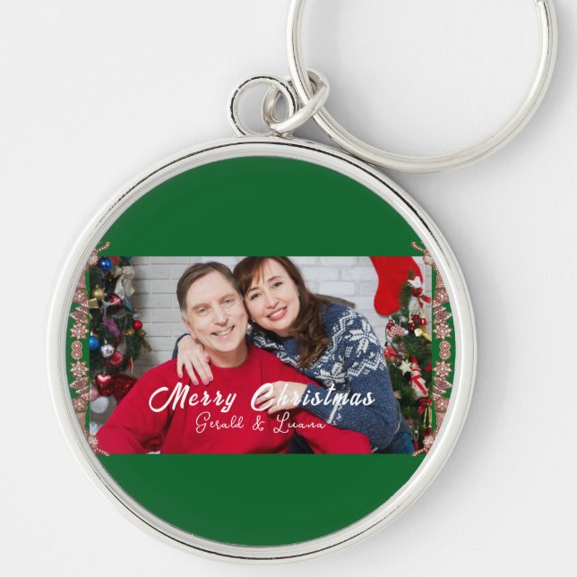 Porte-clés Couple Christmas Photo Greenery Simple (Devant)