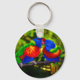Porte-clés Couple Coloré de Perroquets qui s'Embrassent
