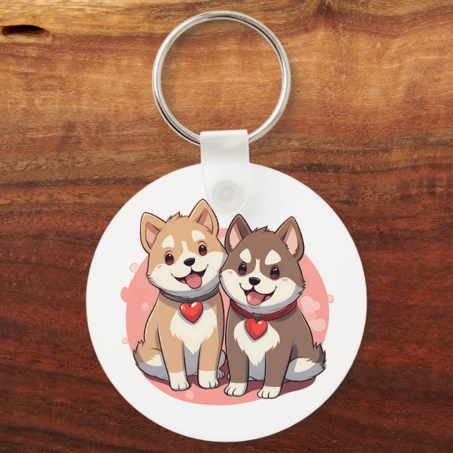 Porte-clés Couple de chien mignon Shiba Inu en amour (Recto)