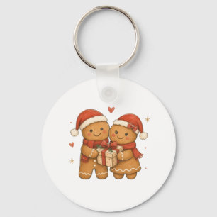 Porte-clés Couple en pain d'épices avec cadeau et chapeaux de