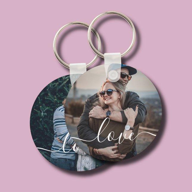Porte-clés Couple Engagement 2 Photo Love Script  (Créateur téléchargé)